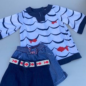 Gold fish tunic & 2 pairs matching shorts